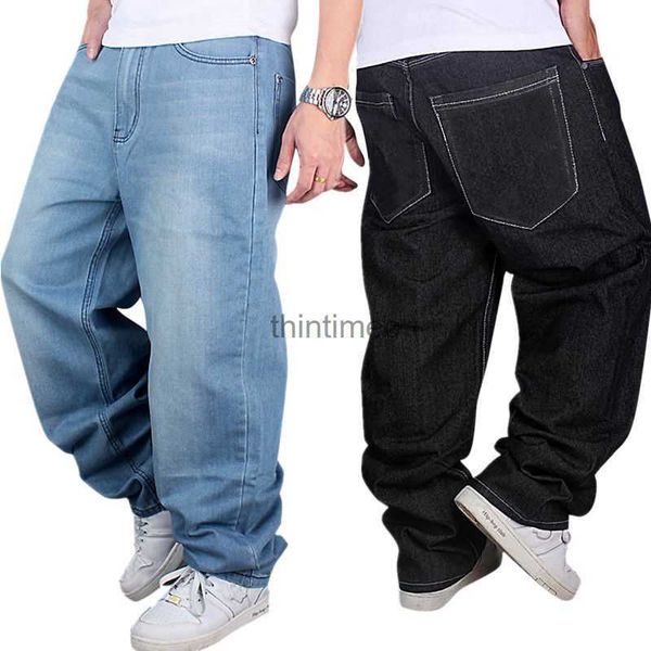 Calças masculinas moda jeans baggy denim hip-hop rap skate calças streetwear 240308