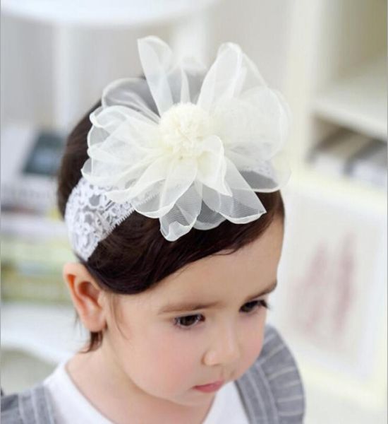 Fascia per capelli con fiore in pizzo per bambini Fascia elastica in maglia di seta a 2 colori Fasce per la testa9055388