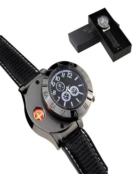 Creativo Men039s Orologio ricaricabile Orologio elettrico Accendino USB Orologi in metallo Accendini con torcia Inventario Whole1227217