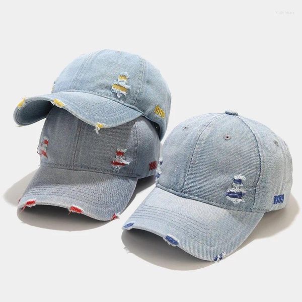 Ball Caps Mode Unisex Washed Denim Baseball Cap Frauen Distressed Ripped Hole Hip Hop Männer Einstellbare Outdoor Snapback Hut Gorras