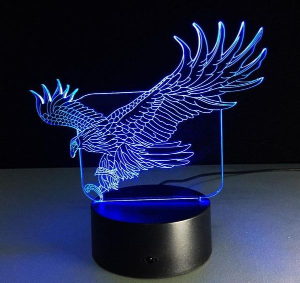 Lebensechter Adler 3D Optische Täuschung 7 Farbwechsel 15 Tasten Fernbedienung LED Touch Acryl Schreibtischlampe Nachtlicht4832403