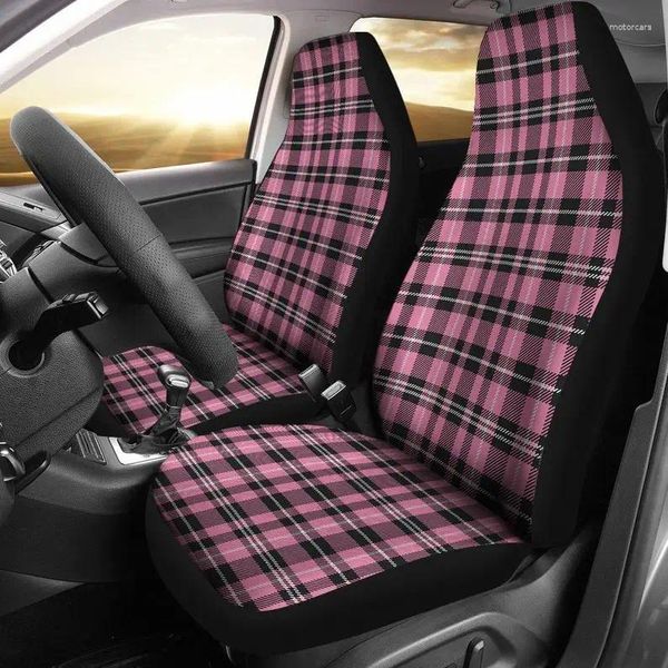 Autositzbezüge in Blush Rose Pink Plaid und Schwarz oder SUV Universal Fit Front Bucket Protectors