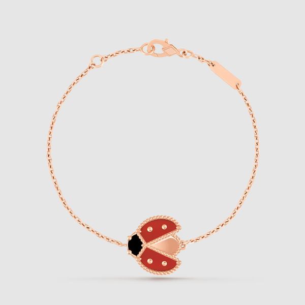 Pulseira de designer de luxo joaninha sorte primavera pulseira de alta qualidade moda feminina ouro rosa carnelian ágata d0057 d0058