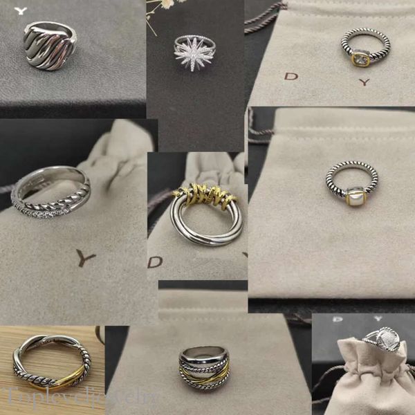 2024 DY marka alyans bükülmüş iki renkli çapraz inciler tasarımcı yüzüğü kadınlar için moda sterling sier vintage dy mücevher moda elmas hediye