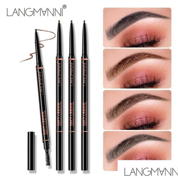 Усилители для бровей Langmanni Makeup Skinny Brow Pencil Gold с кистью, 4 цвета: черное дерево/средний/мягкий/темный/шоколадный Drop Delivery Health Dhjok