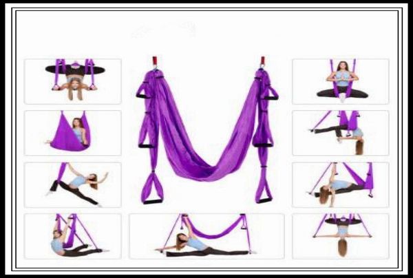 18 Farben 250-150 cm Air Flying Yoga-Hängematte Aerial Yoga-Hängemattengürtel Fitness-Schaukel-Hängematte mit 440 Pfund Last CCA9761 15 Stück 5315479