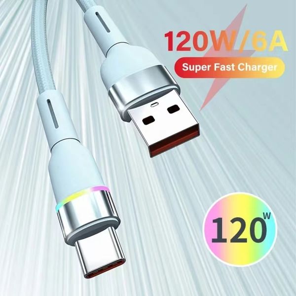 6A Typ C USB-Kabel, schnelles Laden, 120 W, PD-Licht, USB-C-Kabel für Samsung, Huawei, Xiaomi, Android, Schnellladekabel