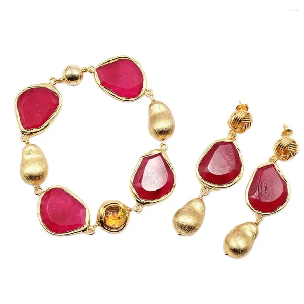 Collana Orecchini Set GuaiGuai Gioielli Agata Rossa Naturale Fantasia Color Oro Placcato Nugget Zucca di Vetro Perline Set di Braccialetti Fatti a Mano per Le Donne