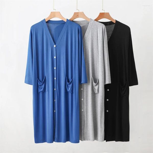 Männer Nachtwäsche 2024 Sommer Pyjamas Robe Modal Strickjacke Lose Bademantel Männlich Hemd Kleid Casual Drapierte Hause Kleidung Für Männer