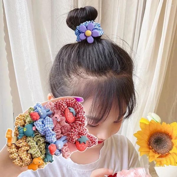Acessórios de cabelo primavera e verão desenhos animados crianças bonito menina headdress doce-colorido xadrez plissado pequeno anel