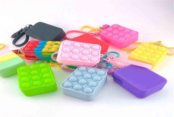 Детские мини-сумки с пузырьками для мальчиков и девочек, сенсорные резиновые силиконовые кошельки, брелок для ключей, чехлы-головоломки с пузырьками, бумажник, сумки для монет Keychai9920945