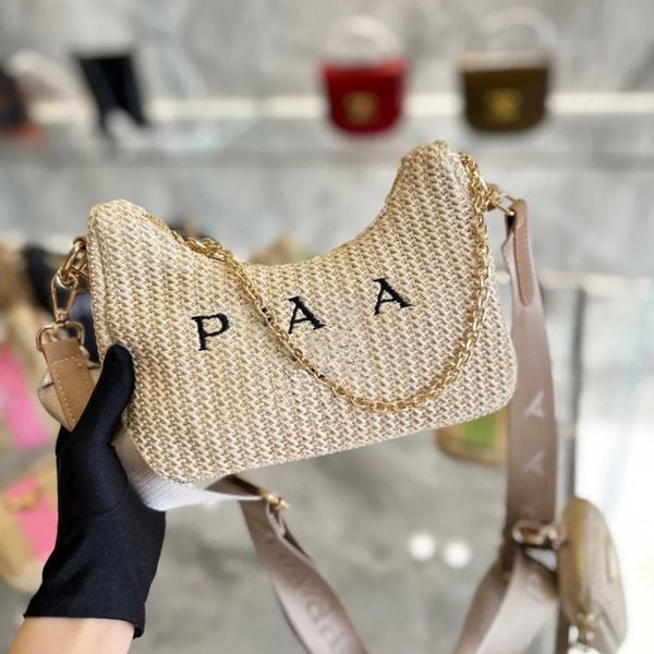 Tasarımcı Çanta Straw Bag İşlemeli Naylon Omuz Çantası Tramp Lüks Çanta Underbag Torba Zinciri Çanta Tasarımcı Crossbody Bag Baguette Ladies Sıcak Telefon Çanta Makyaj Çantası