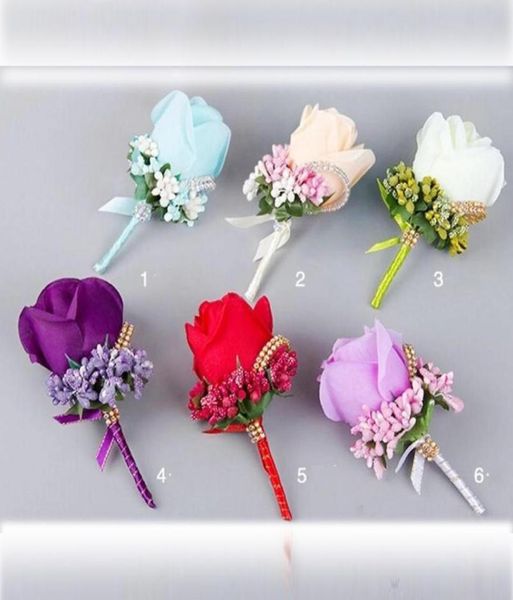 2019 Аксессуары для жениха, 6 цветов, мужские шелковые цветы, роза для подружки невесты, шелковый корсаж, бутоньерка с розой для джентльмена, свадебные букеты chea4120026