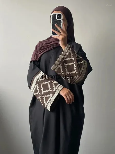 Etnik Giyim Nakış Müslüman Abaya Kadınlar İçin Dua Eid Elbisesi Fas Ramazan 2024 Siyah Abayas Kaftan İslam hırka Dubai Arap