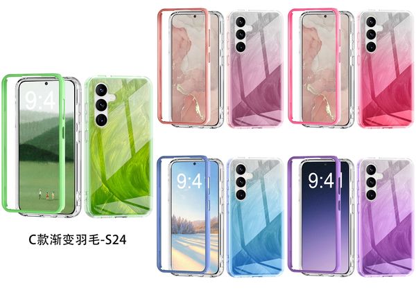 İPhone 15 için Bling Gradient Tüy Kılıfları 14 Pro Max 13 12 11 Samsung S24 Ultra 2in1 1 Sert Plastik PC Yumuşak TPU Moda Şok geçirmez Cep Telefonu Kapak Cilt