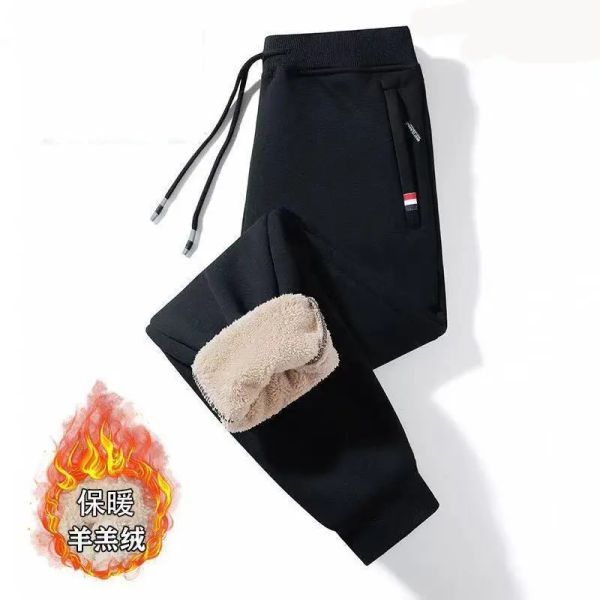 Pantolon Kış Polar Dizli Uzun Pantolon Erkekler Sweatpants Sport Pants Harajuku Gevşek Gevşek Sıcak Koreli Moda Erkekler Tasarım Kıyafetleri