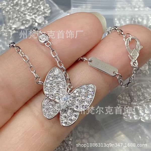 Colar VanCF Luxo Diamante Ágata 18k Ouro Cheio de Diamantes Borboleta Colar Qualidade Diamante Incorporação Moda Versátil Super Leve Corrente de Luxo Fema