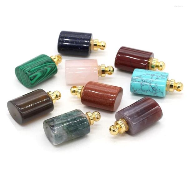 Colares de pingente de pedra natural perfume garrafa cilíndrica ágata aquática/turquesa para fazer jóias diy colar acessório