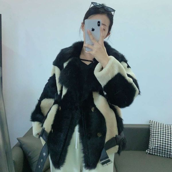 Nuova giacca da moto toscana integrata in pelliccia, lana e pelliccia di Haining da donna 8999