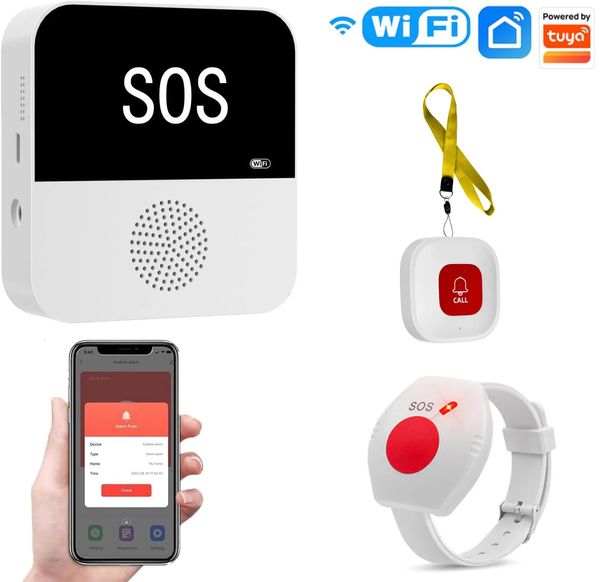 Cercapersone per anziani senza fili WiFi Pulsante di chiamata SOS Sistema di allarme SOS di emergenza per pazienti anziani Anziani a casa 240219