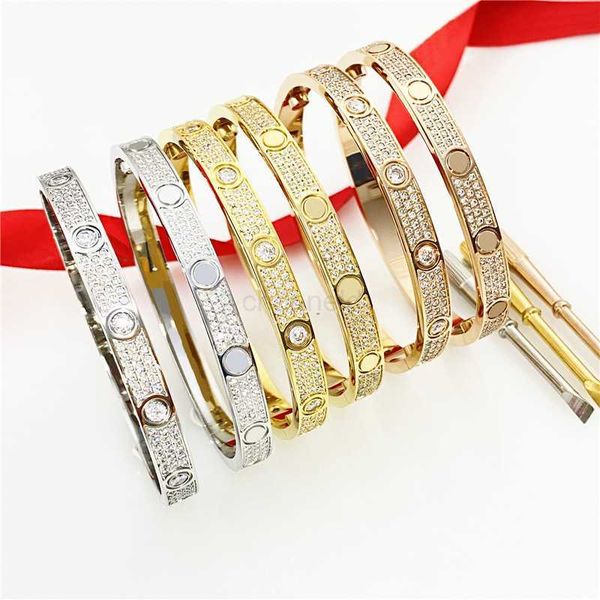 Pulseira de parafuso pulseiras de diamante designer jóias para mulheres homens bangle 18k rosa ouro prata banhado titânio aço completo pedra faísca presente de natal 240308