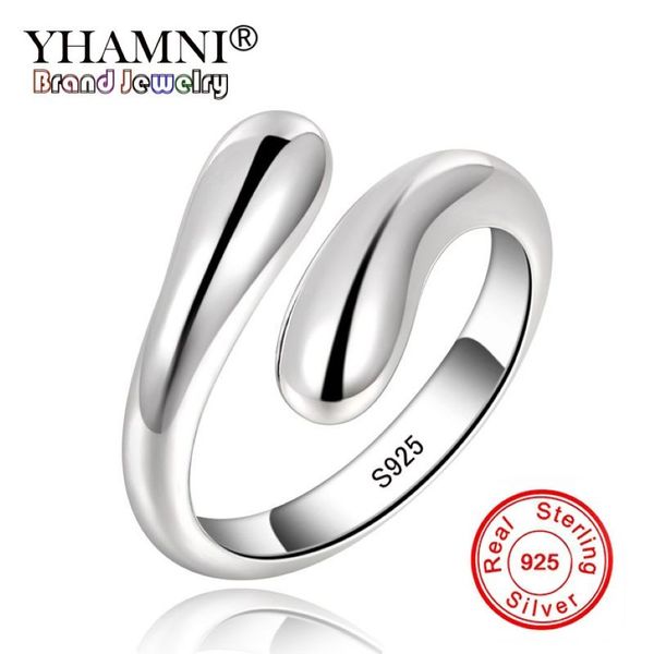 Yhamni 100% original 925 prata esterlina anel tamanho ajustável gota de água lágrima anel aberto para mulher com caixa de presente hr012202u