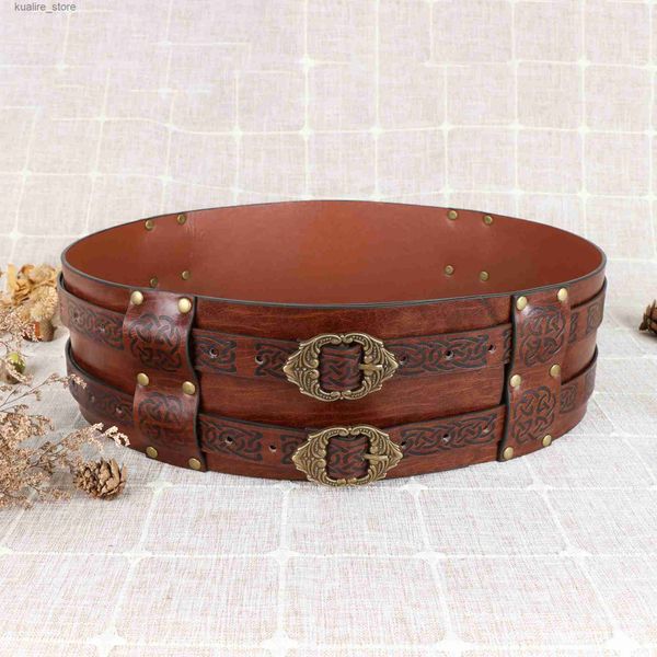 Cintos Vintage Cintura Larga Cinto para Homem Marrom PU Couro Medieval Cinto Vikings Steampunk Guerreiro Cosplay Acessório Caça Cintura L240308