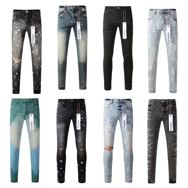 Lila Jeans Designer Jeans Männer Hip Hop Hole Hosen Vintage Luxus Punk Denim Punktmuster Herren Purple Hosen Retro Purple Brand Jeans