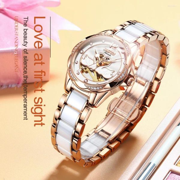 Armbanduhren TAXAU Marke JSDUN Mechanische Uhr Für Frauen Edelstahl Keramik Strap Elegante Damen Armbanduhr Saphir Femme Uhren