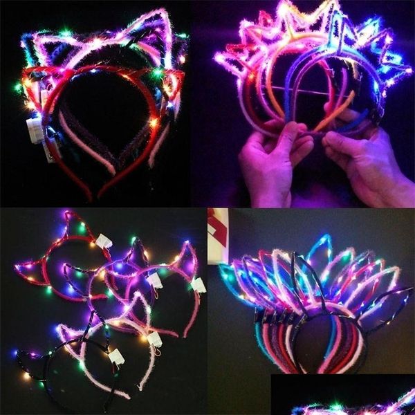 Altri articoli per feste per eventi Altri articoli per feste per eventi 20 pezzi Glow Cat Bunny Ear Horn Fascia per capelli Regalo Ghirlanda di fiori leggeri Fascia per capelli Led Dhl0B