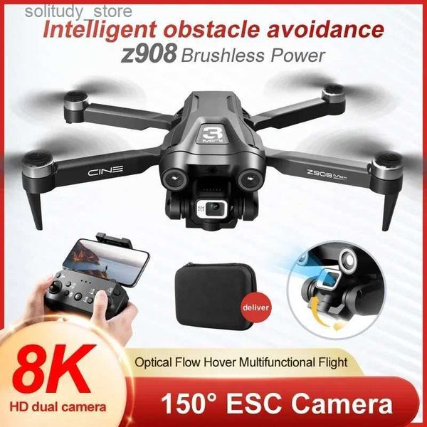 Drones 8K HD Z908 Fluxo Óptico Drone Brushless 2 Câmera Fotografia Aérea Quadcopter Elétrica Evitação Automática de Obstáculos para Q240308