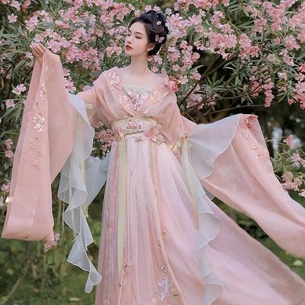 Sahne Giyim Çin Hanfu Elbise Kadın Baskılı Büyük Kollu Gömlek Seti Karnaval Peri Cosplay Dance