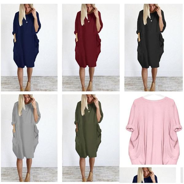 Umstandskleider Sommer Frauen Kleid Lässige Baggy Taschenkleider Langarm Plus Size Fat Sister Lose Tubar Stil Drop Lieferung Baby Dhhsx