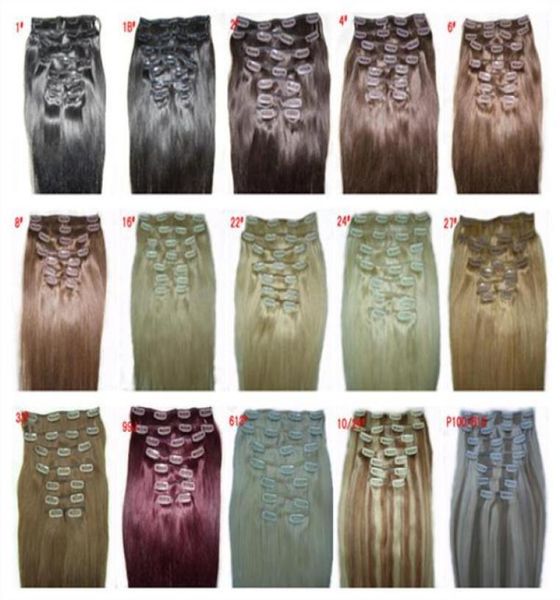 Clip per capelli umani Remy cinesi nell'estensione dei capelli 18 pollici 8 pezzi 120g diritto naturale 15 colori Accessori per capelli 1050510