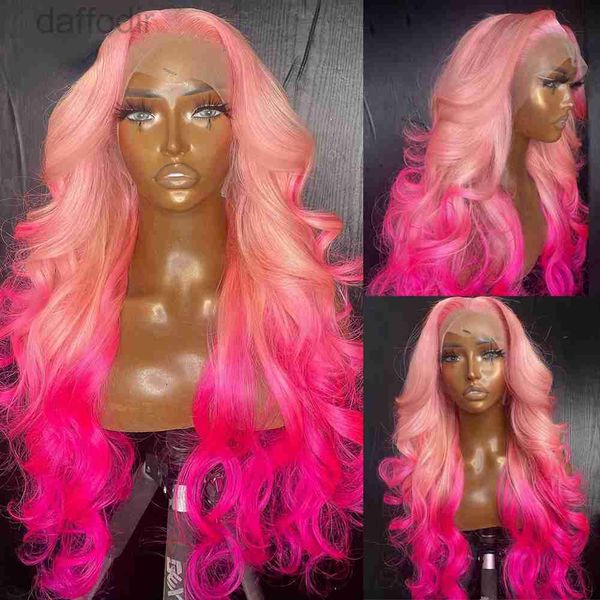 Синтетические парики Perruque Розовый полный парик фронта шнурка Прозрачный HD парик шнурка объемной волны естественный имитация линии волос парики человеческих волос для женщин 240308