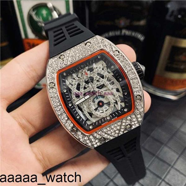 RicharMill Relógio Hot Diamonds Designer Luxo Tonneau Relógios Mulheres Mens Causal À Prova D 'Água Big Dial Caixa De Aço Pulseira De Borracha Esporte Swiss ZF Factory