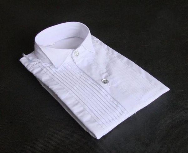Camisa de noivo de manga longa de algodão branco de alta qualidade masculina pequena gola pontuda dobra ocasiões formais camisas de vestido 8813477