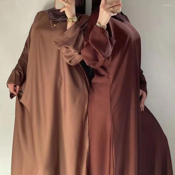 Abbigliamento etnico Ramadan Abaya in raso Turchia Abito Hijab musulmano Basic Abaya chiuso per le donne Dubai 2024 Islam africano Abito caftano modesto