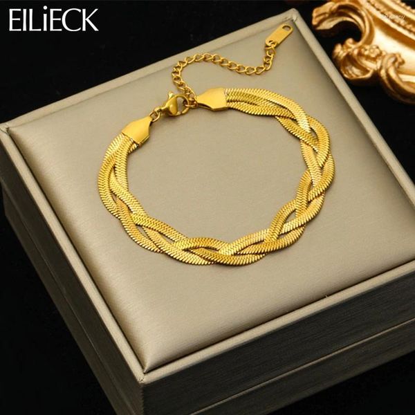 Link Pulseiras Eilieck 316L Aço Inoxidável Multi-camada Crossover Chains Pulseira Para Mulheres Menina Moda Cor Dourada À Prova D 'Água Jóias Presente