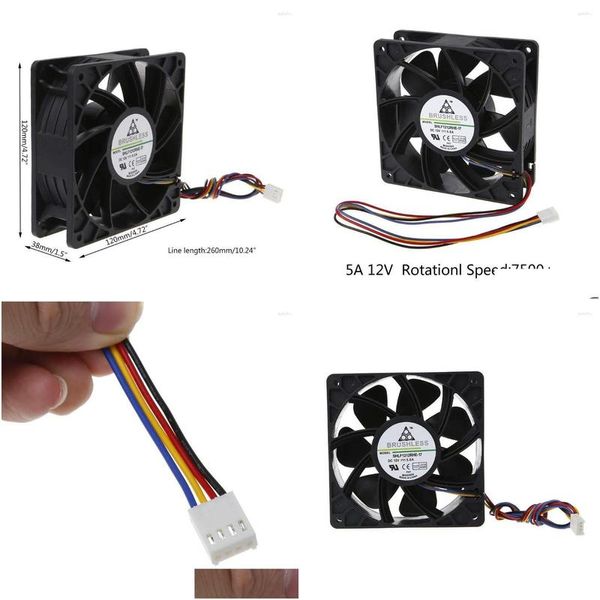 Ventiladores Coolings Computer Cooling Fan 12038 12V 5A Dual Ball Bearing Brushless 4Pin Server Case S7 S9 D3 L3 E9 T9 Pfc1212De Dr Dhojt