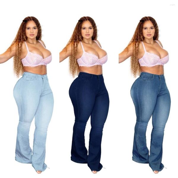 Calças de brim femininas XL-5XL cintura alta plus size boot corte moda magro estiramento denim queimado calças casuais femininas calças grandes