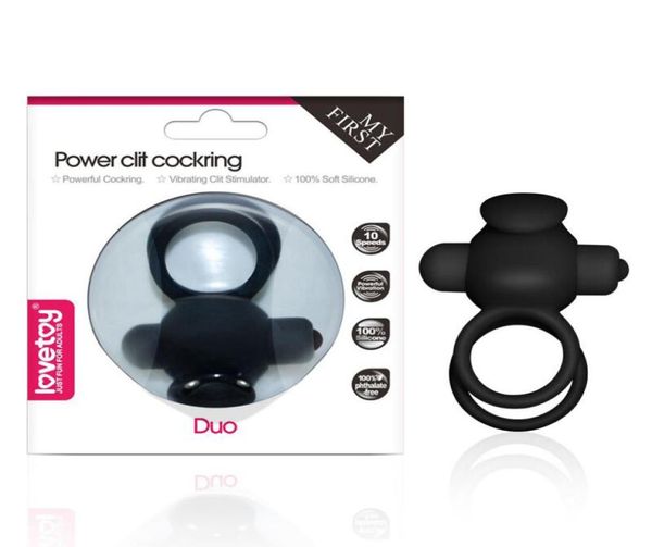 Lovetoy Doppio anello vibrante per pene di coniglio 10 velocità di vibrazione Silicone impermeabile per potenziamento dell'erezione Anello per pene sessuale per uomini 17407480550