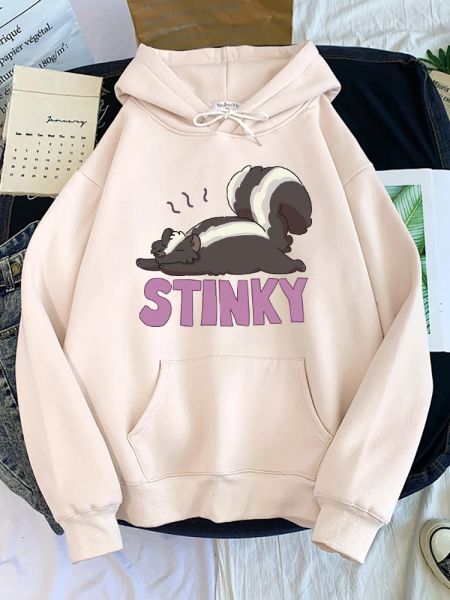 Sweatshirts Damen Kapuzenpullover Cute Sleeping Little Skunk Bedruckter Pullover Damen Casual Oversize Langarm Winter Lustige Tier Lady Sweatshirts