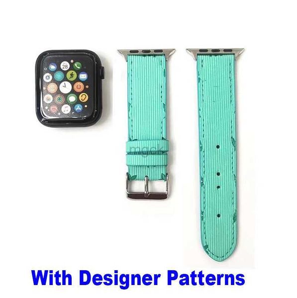 Bandas assistir Luxury L Blue Flowr Designer Leather Straps Watch Band para assistir 8 7 6 5 4 SE Band Sport Leather Bracelet Strap Iwatch 3 2 1 240308