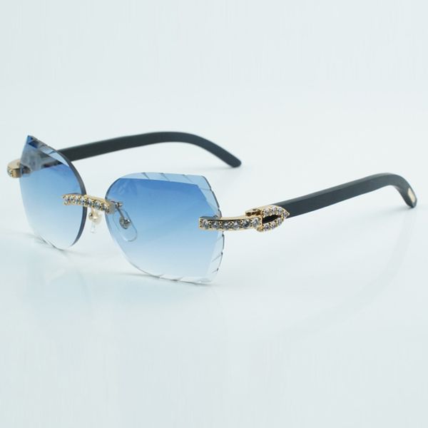 Modische XL-Diamant-Sonnenbrille mit geschliffenen Gläsern 8300817, hochwertige, naturschwarze Holzbeine, Sonnenbrillengröße 60–18–135 mm