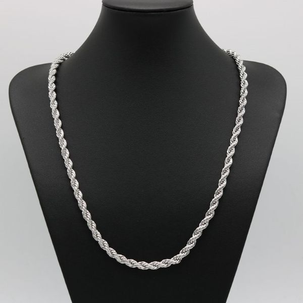 24-дюймовая классическая веревочная цепочка, толстая однотонная цепочка из белого золота 18 карат, женское и мужское ожерелье с узлом, ширина 6 мм201o