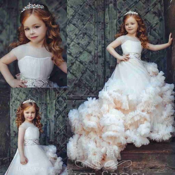 Abiti nuovi abiti da ragazza di fiori con volant Occasioni speciali per matrimoni Abito da prima comunione in tulle per bambini 240308