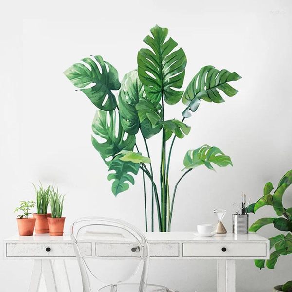 Adesivos de parede Grandes plantas verdes tropicais folhas casa sala de estar decoração palma adesivo decoração murais de pvc