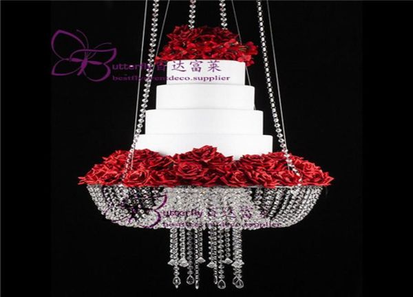 Suporte de bolo suspenso estilo lustre de cristal de 18 polegadas, suporte redondo para bolo, peça central de casamento 8161333