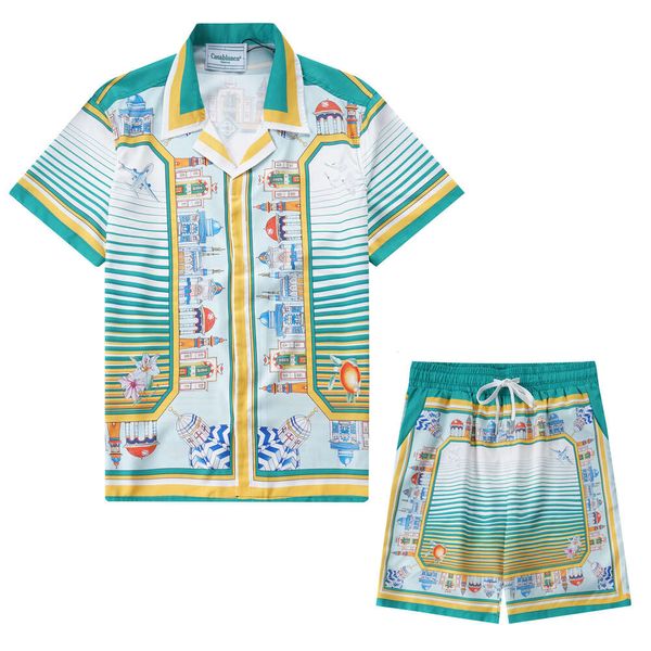 Мужские куртки Американский модный Касабланка Гавайский пляжный стиль Мужские и женские комплекты рубашки Летний пляжный ретро повседневный костюм с короткими рукавами